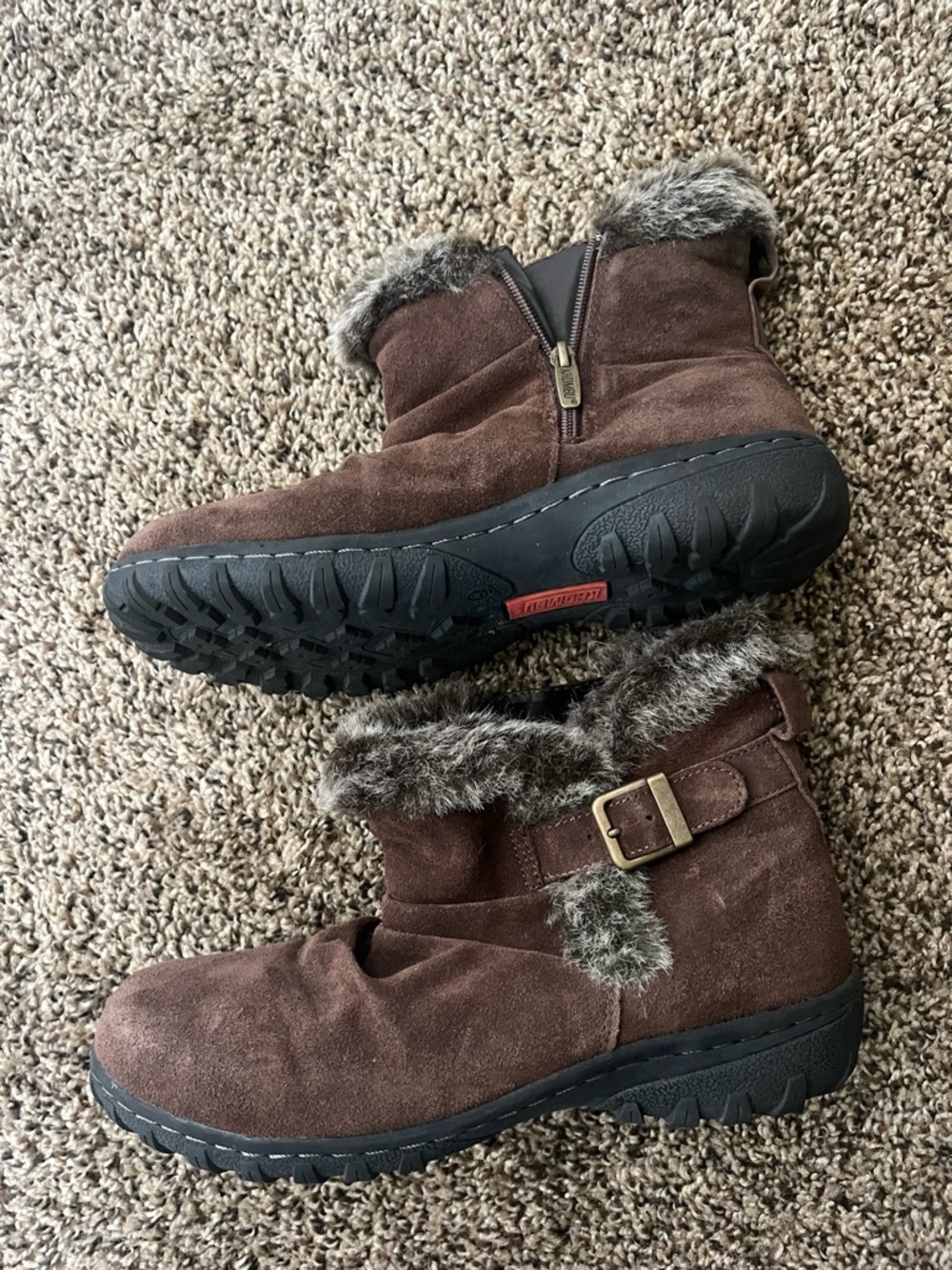 Women's Brown Suede Faux-Fur Ankle Boots size 9 - Picture 2 of 3